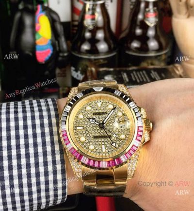 New Rolex GMT-Master II Diamond Dial Yellow Gold Watch - Any Watch Replica